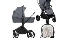 Carucior 3 in 1 Lionelo Mika Plus cu Scoica Auto Moxie Bej, Reversibil si Ventilatie 3D, Pana la 22 kg, Gri