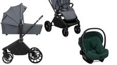 Carucior 3 in 1 Lionelo Mika Plus cu scoica auto Verde, testat ADAC, reversibil, cu ventilatie 3D, accesorii incluse, suport pentru greutate pana la 22 kg