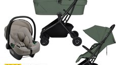 Carucior 3 in 1 Lionelo Sia Flex - Compact si Usor, Include Landou Pliabil, 0-48 Luni, Capacitate 22 kg, Scoica Auto Testata ADAC, Green Emerald/Beige Taupe