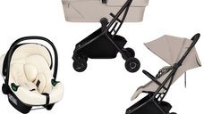 Carucior 3 in 1 Lionelo Sia Flex, Pliabil, Ideal pentru Calatorii, Beige Sand/Beige Cream