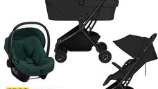 Carucior 3 in 1 Lionelo Sia Flex - Ultracompact cu Landou Pliabil si Scoica Auto, 0-48 luni, Capacitate 22 kg, Black Onyx/Green