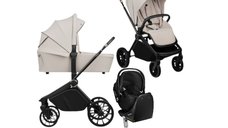 Carucior 4 in 1, Lionelo, Mika Plus, Cu scoica auto Moxie Black Carbon cu baza rotativa 360, Reversibil, Cu sistem de ventilatie 3D, Cu accesorii, Pana la 22 kg, EN1888-1 EN1888-2 EN1466 ECE R129, Bej