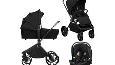 Carucior Lionelo Mika Plus 3 in 1 cu Scoica Auto Moxie Black Carbon - Reversibil si Ventilat, Pana la 22 kg