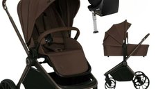 Carucior Lionelo Mika Plus 4 in 1 cu scoica auto Moxie i-Size si baza rotativa 360, bej, reversibil, ventilatie 3D, pana la 22 kg