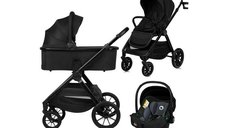 Carucior multifunctional 3 in 1 Lionelo Layla, Negru, Pana la 22 kg, Cadru din aluminiu, Cu landou intarit si scaun auto certificat ADAC