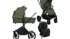 Carucior multifunctional 4 in 1 Lionelo Mika Plus cu scoica auto Moxie Black Carbon, rotativa 360, ventilatie 3D, accesorii incluse, pentru copii pana la 22 kg