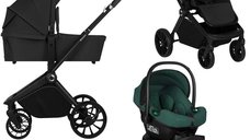 Carucior multifunctional Lionelo Mika Plus 4 in 1, cu scoica auto testata ADAC Green si baza Isofix rotativa, Black Onyx