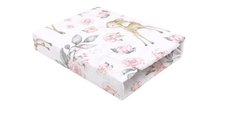 Cearceaf cu elastic, MimiNu, Pentru patut 140X70 cm, Din bumbac certificat Oeko Tex Standard 100, Sweet Deer Pink