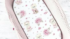 Cearceaf Elastic MimiNu pentru Landou, Carucior si Cosulet, 80x35 cm, Bumbac Oeko-Tex, Design Pink Ballerina