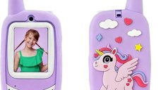 Free2Play Unicorn - set de 2 statii Walkie-Talkie video cu camera, ecran IPS de 2 inch si raza de 300 m, roz, 3 ani+