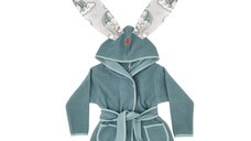 Halat de baie cu urechi MimiNu pentru copii 5-7 ani, din bumbac si thermo fleece, Parachutes Olive
