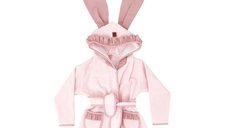 Halat de baie MimiNu cu urechi pentru bebelusi 6-24 luni, din bumbac si thermo fleece, colectia Royal Powder Pink