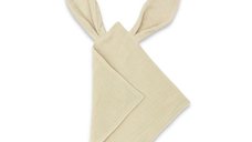 Jucarie senzoriala Qmini din muselina, cu urechi fosnitoare, 30 x 30 cm, Warm Beige