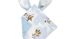 Jucarie textila senzoriala, Qmini, Moale, Cu doua fete, 30 x 30 cm, Din tesatura minky si bumbac, Materiale certificate Oeko Tex Standard 100, Sky Adventure