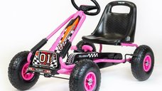 Kart cu pedale Baby Mix Razor pentru copii, roti gonflabile, design ergonomic, varsta 3-8 ani, culoare roz