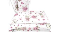 Lenjerie patut cu 3 piese, MimiNu, Pentru patut 120x60 cm, Cu protectie laterala, Din bumbac certificat Oeko Tex Standard 100, Design, Pink Ballerina