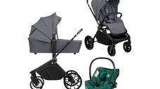 Lionelo Mika Plus 3 in 1 Carucior Verde cu Scoica Auto ADAC, Reversibil si Ventilatie 3D, Pana la 22 kg