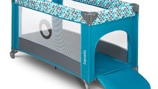 Lionelo Stefi Patut Pliant 2 in 1, Turquoise, Cu Intrare Laterala si 2 Roți, 120x60 cm