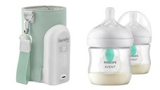 Lionelo ThermUp Go Evo Set Incalzitor Biberoane USB cu 2 Biberoane Philips Avent AirFree, Verde
