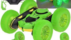 Masinuta cu telecomanda Stunt Car 360, verde, cu roti iluminate