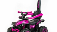 Masinuta de impins Baby Mix Mega pentru copii, 30 kg, cu maner, suport picioare, protectii laterale si sunete, 12 luni+, Roz