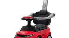 Masinuta de impins Baby Mix Plus 3-in-1, Scaun din piele ecologica, Maner detasabil, Protectii laterale, Melodii si claxon, Suport jucarii, Rosu
