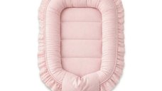 MimiNu Baby Nest pentru Bebelusi, Colectia Royal Powder Pink, 55 x 75 cm, cu Volanase, Bumbac Oeko-Tex 100%