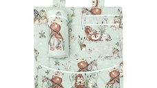 MimiNu Organizator pentru Patut Leagan, Bumbac Oeko Tex Standard 100, 3 Buzunare, 53x46 cm, Design Let's Go Natural