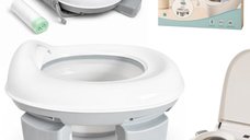 Olita portabila si pliabila, Primabobo, Flexi, 12-36 luni, Reutilizabila, Pentru calatorii, Functie de reductor, Pana la 30 kg, Include 20 pungi si husa de transport, Gri