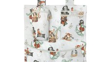 Organizator pentru patut si leagan, MimiNu, Din bumbac certificat Oeko Tex Standard 100, 3 compartimente, 53x46 cm, Design, Pirates Natural