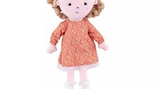 Papusa textila Petite&Mars Sophie, 14 x 34 cm, de la 0 luni, roz, cu mini puzzle din carton