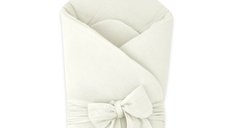 Paturica de infasat, Qmini, Din muselina dubla, Cu inchidere cu panglica, Dimensiune 75x75 cm, Din material certificat Oeko Tex Standard 100, Cream