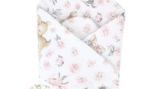 Paturica multifunctionala de infasat MimiNu, Sweet Deer Pink, 75x75 cm, din bumbac Oeko Tex