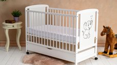 Patut Bebe Timmi Elephant 120x60 cm cu Sertar si Saltea 12 cm - Alb, Qmini