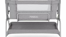 Patut co-sleeper Feedo cu sistem de leganare, inaltime ajustabila 57-69 cm, capacitate 9 kg, 0 luni+, Gri