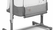 Patut co-sleeper Lionelo Aurora 3 in 1 cu leganare, saltea T25 si geanta transport, Gri