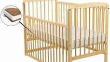 Patut din lemn pentru bebe Ola 120x60 cm cu laterala culisanta, din pin, inaltime reglabila, 3 bete detasabile, Babyneeds