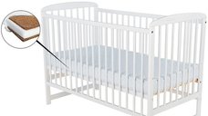 Patut din lemn pentru bebelusi Babyneeds Ola, 120x60 cm, Alb, cu saltea de 12 cm