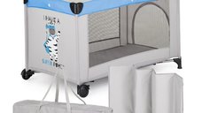 Patut pliant, Petite&Mars, Koot, 120 x 60 cm, Cu roti, Functie de tarc, Pliere compacta, Include geanta de transport, Intrare laterala cu fermoar, Pereti din plasa, Pana la 15 kg, 0-30 luni, Gri