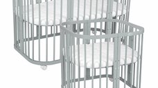 Patut Rotund Evolutiv, Waldin, 7in1 Gri, Saltele Incluse, Transformabil, Masa de Schimbat, Co-Sleeping, Tarc de Joaca, Birou, Scaune