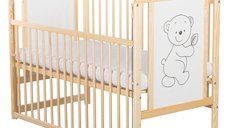 Patut Timmi din lemn pentru bebelusi, 120x60 cm, cu laterala culisanta si inaltime reglabila