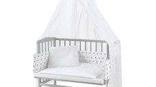 Patut Waldin Bedside 2in1 Gri, 90 cm x 55 cm, cu Laterala Detasabila si Saltea Inclusa