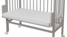 Patut, Waldin, Bedside 2in1 Gri, 90x55 cm, lemn de fag, vopsea certificata, roti blocabile, laterala detasabila, co-sleeping, Saltea inclusa