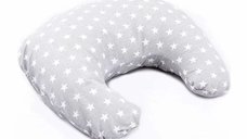 Perna alaptare Bocioland Gray Stars, husa detasabila din bumbac, 50x18 cm