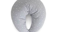 Perna de alaptat Ceba Baby Basic Grey Stars, husa detasabila din bumbac, umplutura din puf siliconizat, 150 x 60 x 37 cm, OEKO-TEX Standard 100