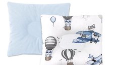 Perna pentru bebelusi MimiNu, Profilata, Cu doua fete, Anti-soc, Catifea si Bumbac, Oeko Tex Standard 100, 23x26 cm, Blue Plane