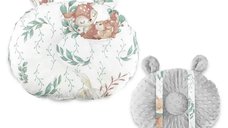 Perna profilata pentru bebelusi MimiNu Ursulet, multifunctionala, cu doua fete, minky si bumbac, Oeko-Tex Standard 100, Lulu Natural