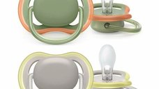 Philips Avent Ultra Air, set de 2 suzete ortodontice ventilate, 6-18 luni, verde si gri, fara BPA