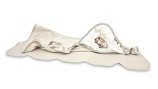 Prosop cu gluga Qmini Teddy Explorer Beige, 100x100 cm, din bumbac si bambus fleece, certificat Oeko Tex Standard 100