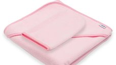 Prosop cu Gluga si Manusa pentru Baie, New Baby, 80 x 80 cm, Basic, Roz